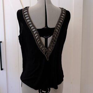 MLV Beaded Rayon Tank with Deep V Back - Medium